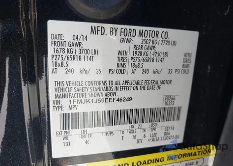 2014 Ford Expedition El Xlt z USA, uszkodzony, nr VIN 1FMJK1J59EEF46249